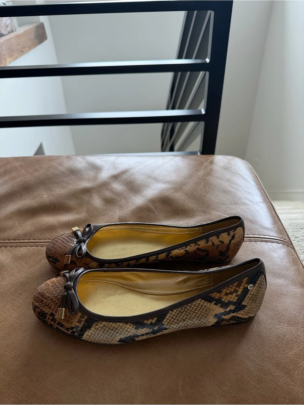 coach snakeskin ballet flats with brown leather bow